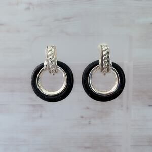 TJG The Jewelry Group Clip On Earrings Black & Silver Tone